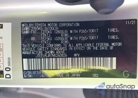 2022 Toyota 4Runner Sr5 из США, поврежденный, VIN JTEEU5JR7N5260826